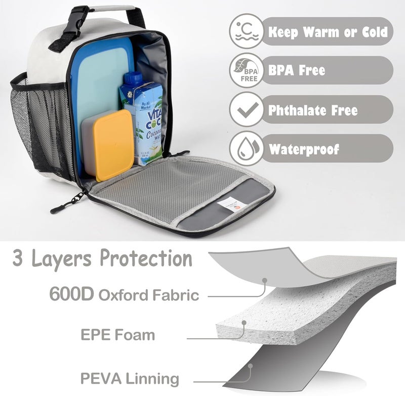 CaCTOUR Lunch Box Kids,Premium Insulated Lunch Bag for Girls Boys,Soft Bag Mini Cooler Back to School Thermal Reusable Lunch Bag for Work School Picnic (Gray) - Image 4